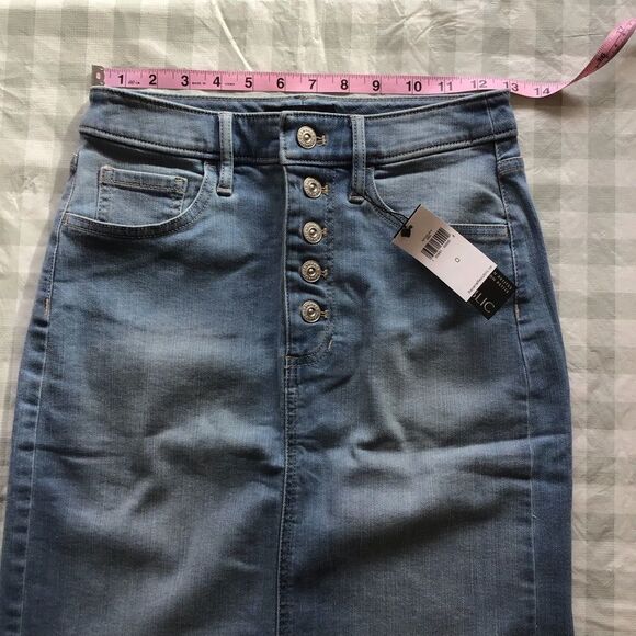 Banana Republic classic pencil skirt button fly long  blue denim stretchy size 0 - Picture 6 of 9